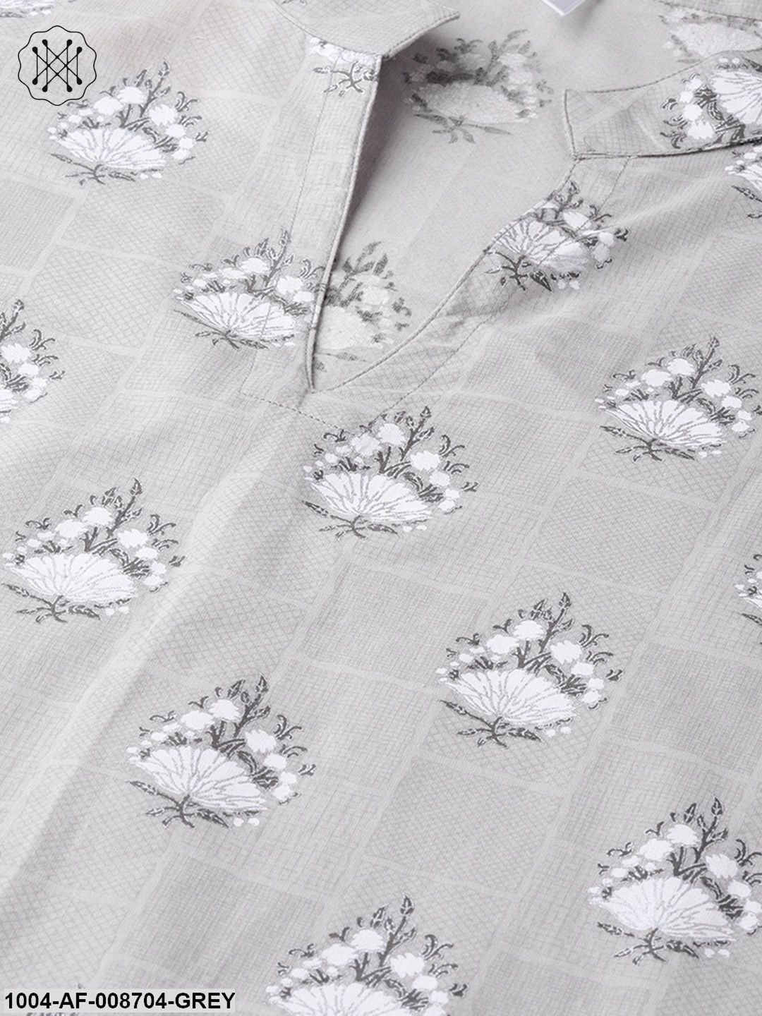 Grey printed 3/4th sleeve kurta with Zig-Zag printed Trouser