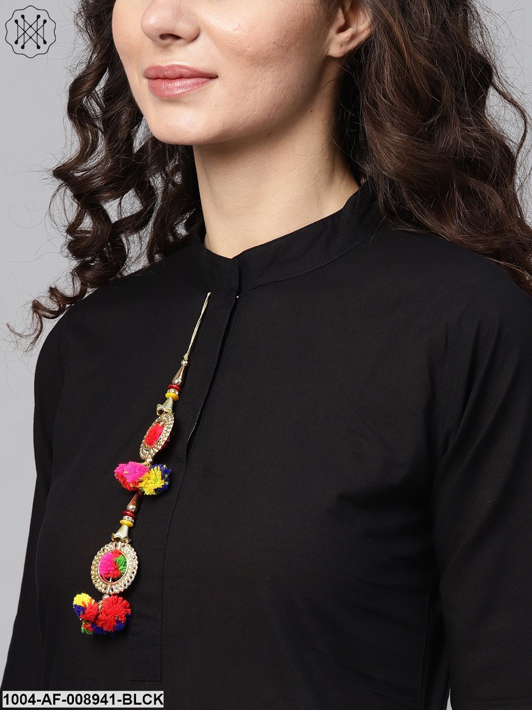 Solid Black Kurta Set With Pants & Bhagalpur Multi Coloured Dupatta