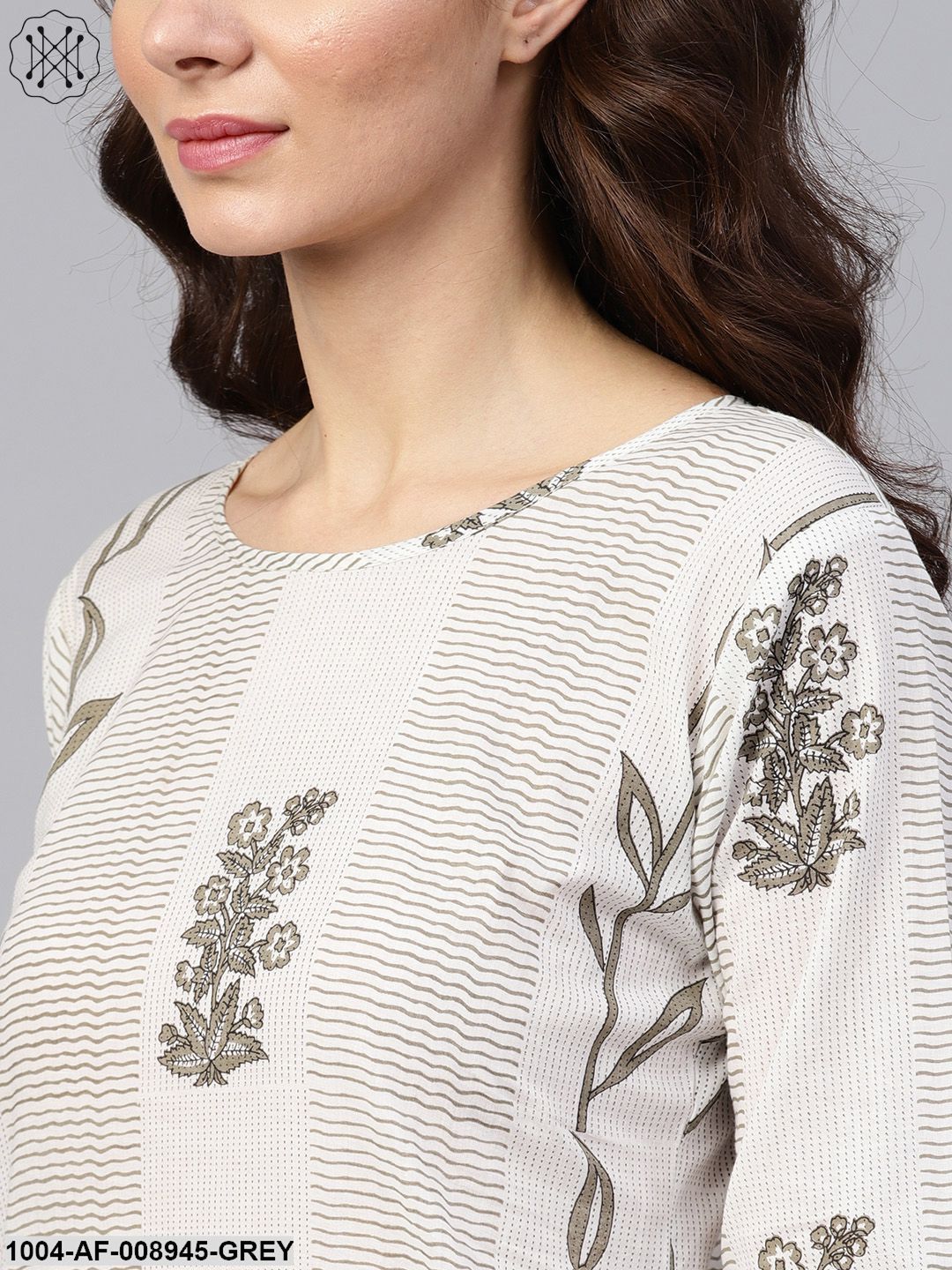 Grey Printed 3/4Th Sleeve Kurta With Palazzo