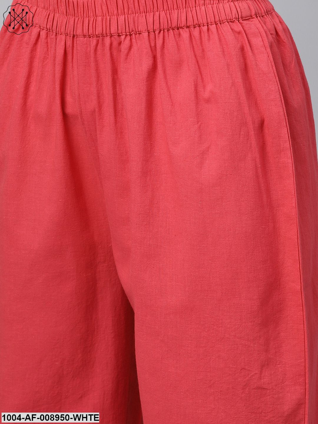 White Checked Printed Straight Kurta Set With Solid Red Pants