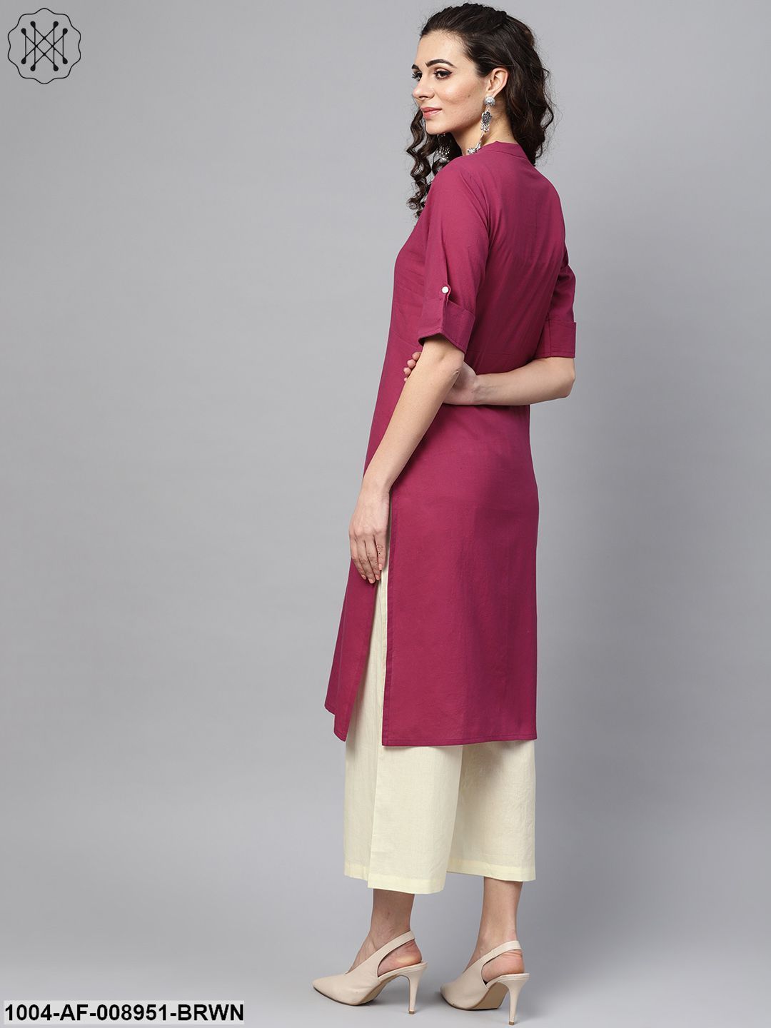 Solid Burgundy Straight Kurta Set With Cream Culottes