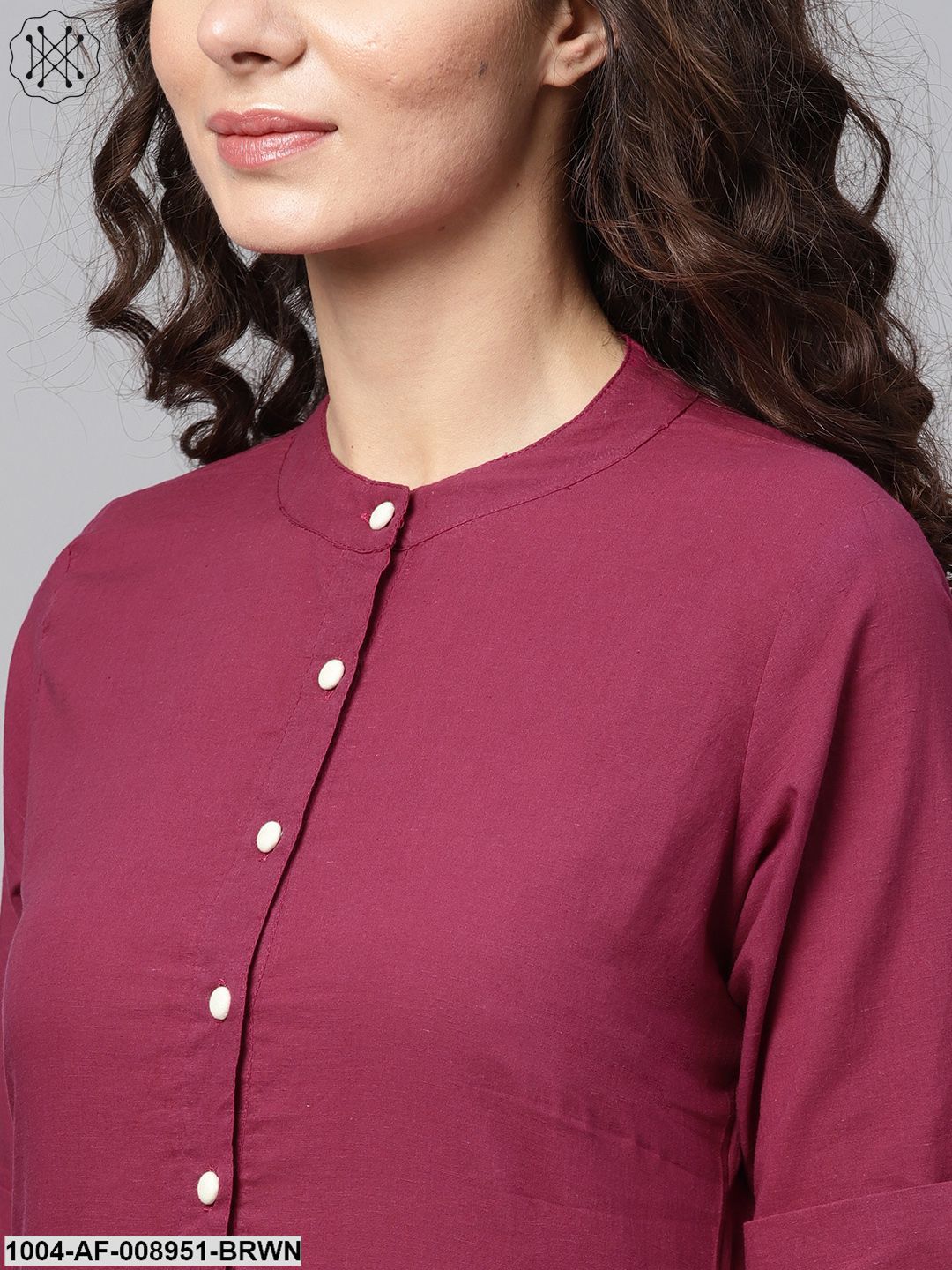 Solid Burgundy Straight Kurta Set With Cream Culottes