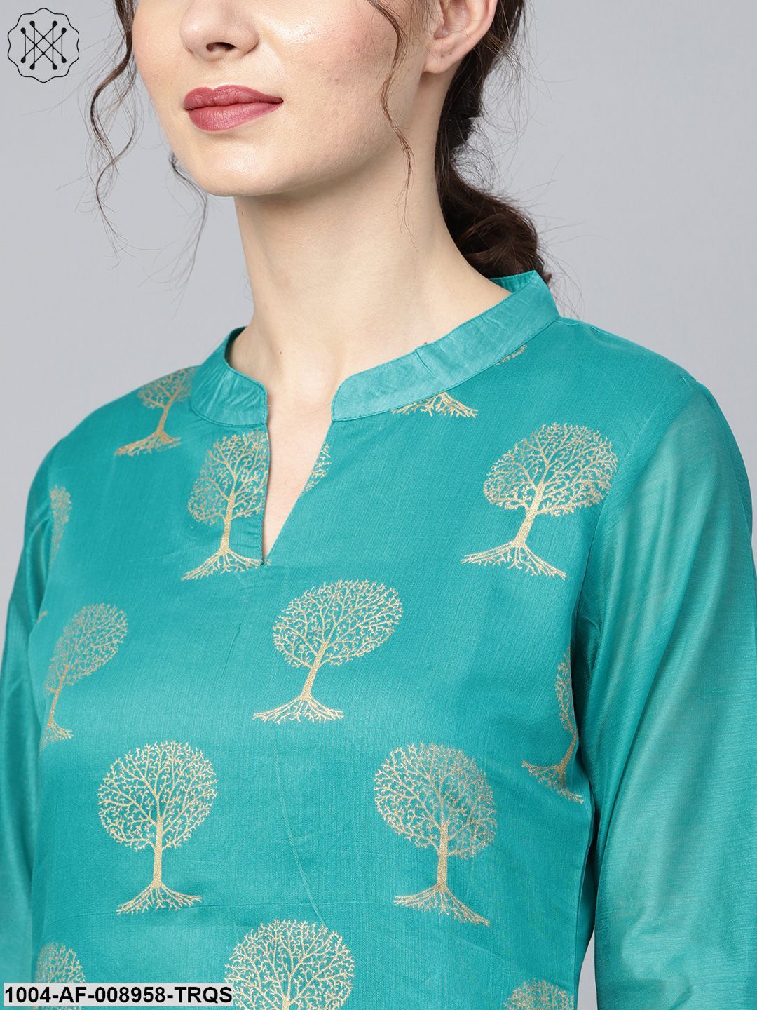 Floral Foil Print Chanderi Straight Kurta With Solid Skirt And Printed Dupatta