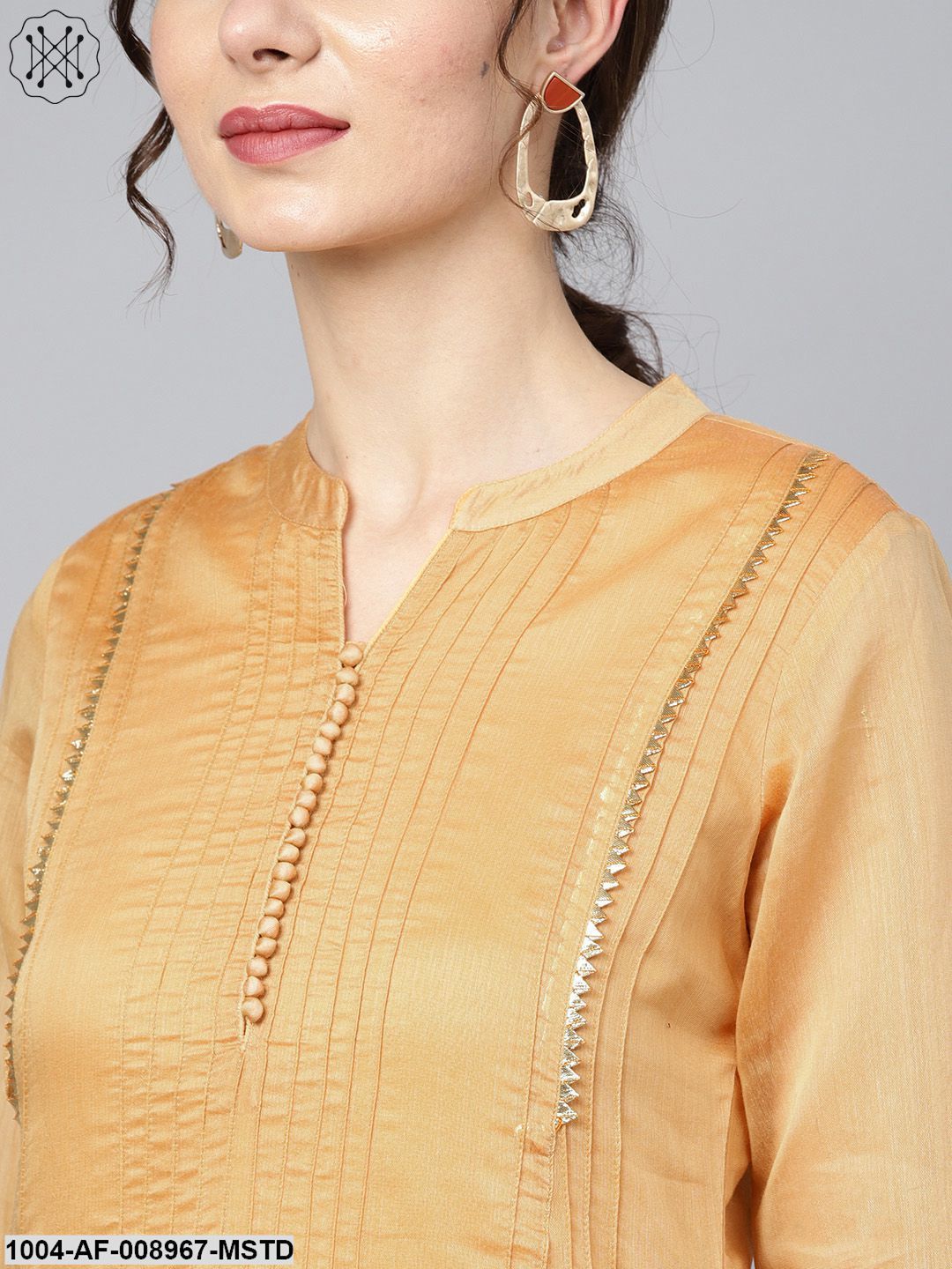 Mustard Brown Chanderi Straight Kurta With Lining With Solid Chocolate Brown Rayon Pants With Katarina Dupatta