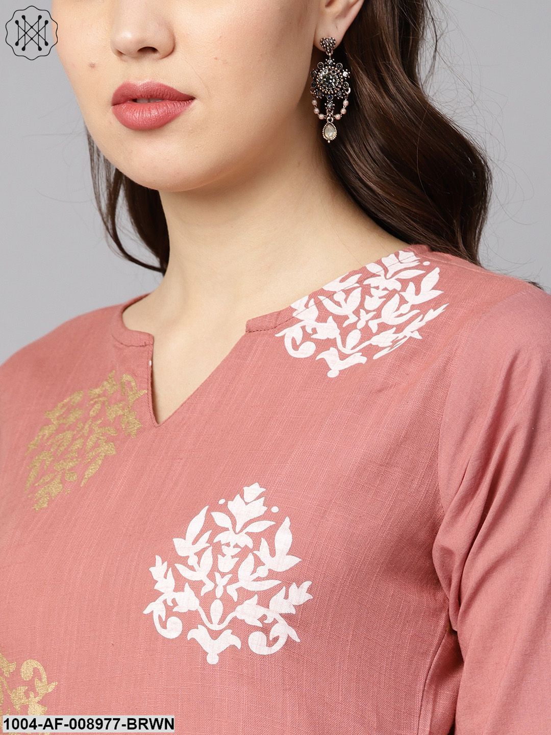 Mauve Coloured Gold Printed Kurta Set With Solid Palazzo Embellished With Got to