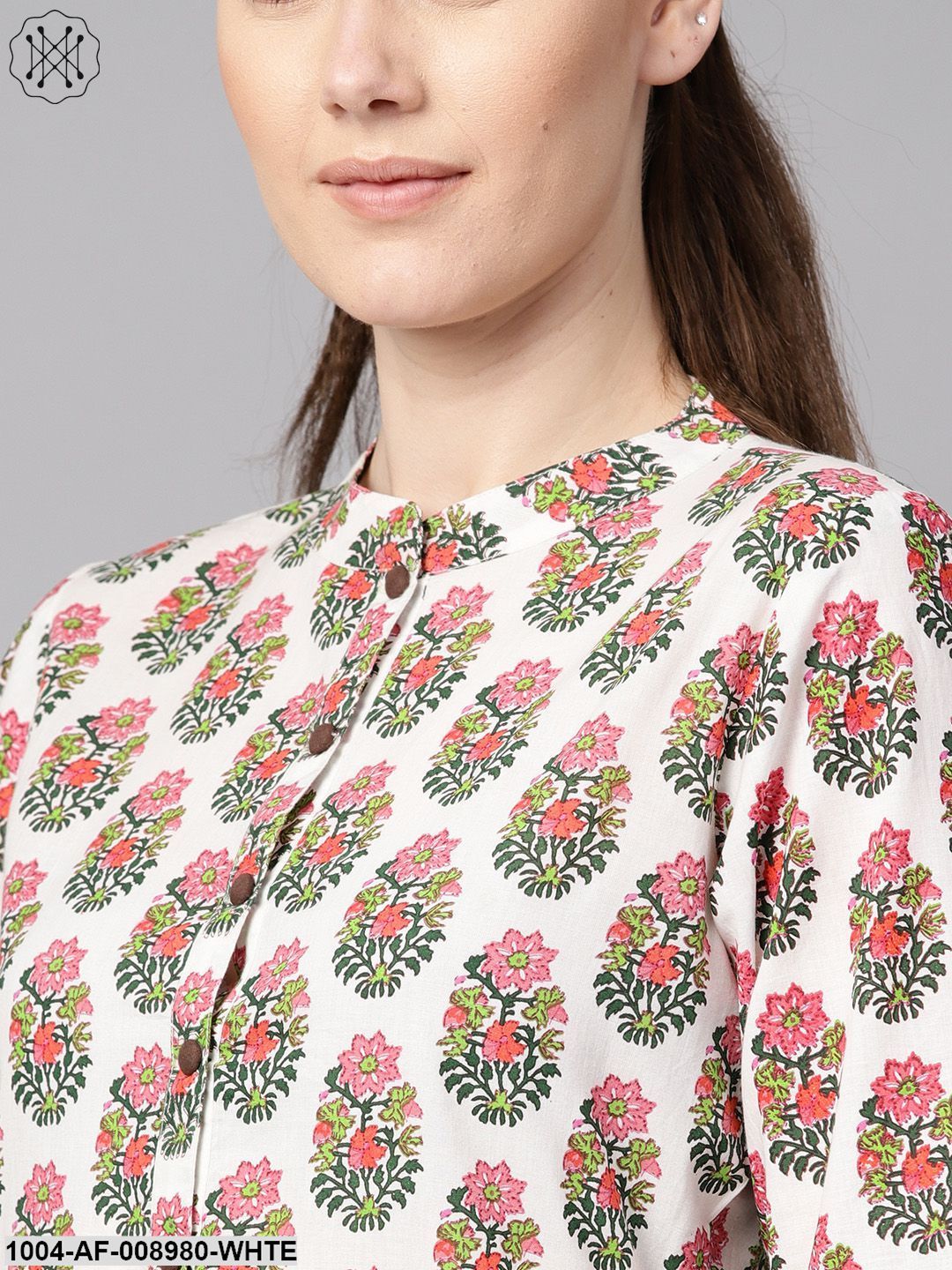 Multi Coloured Straight Kurta With Solid Chocolate Brown Pants & Dupatta