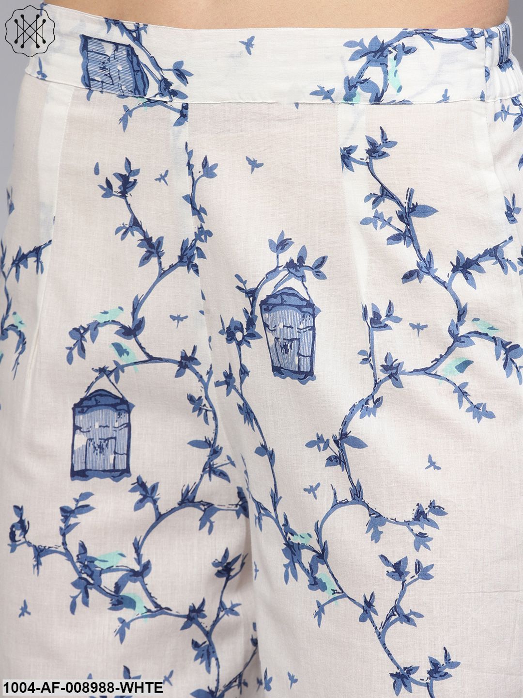 White Printed Sleeveless Kurta With Pant