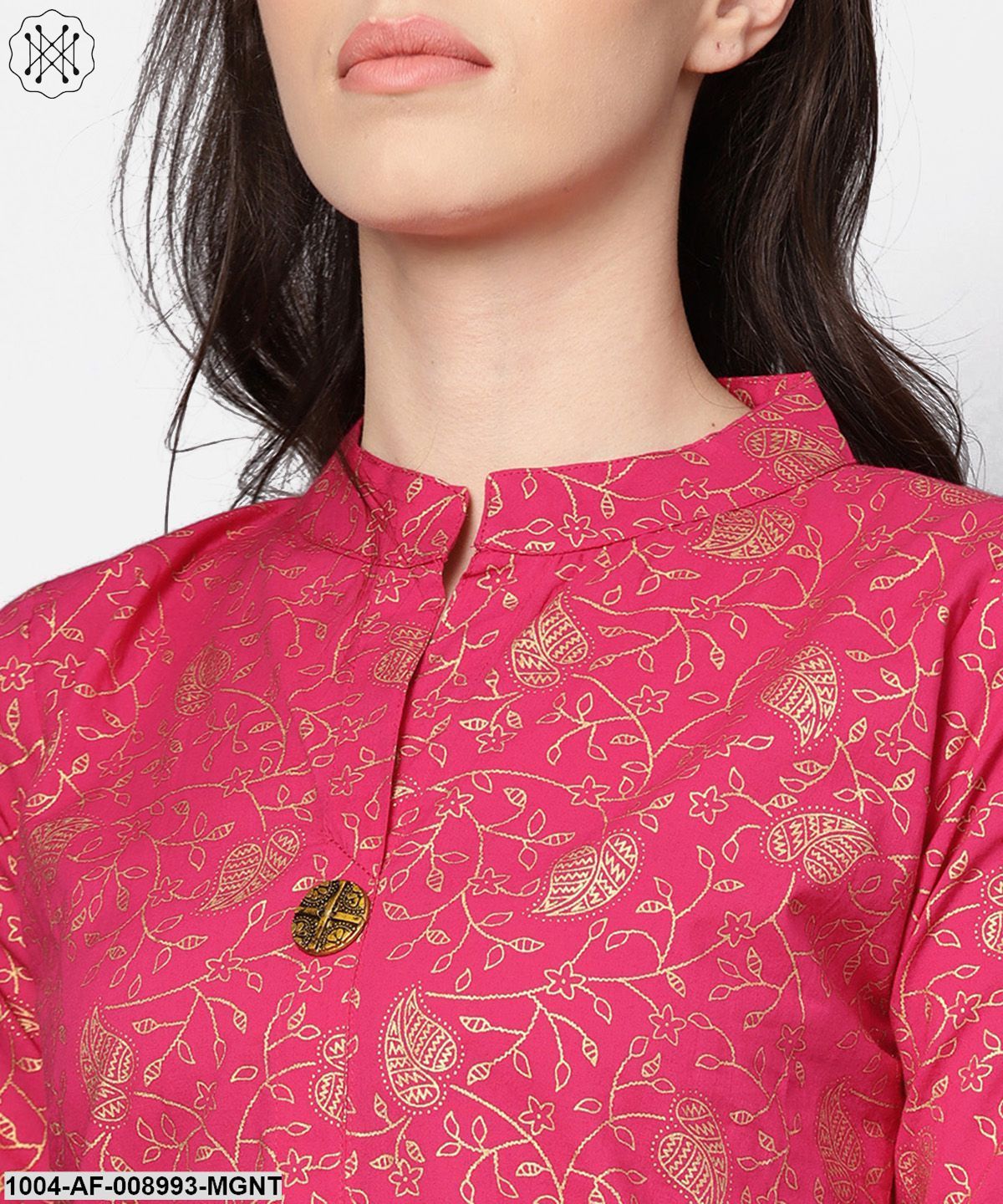 Magenta Gold Printed Kurta With Solid Green Palazzo