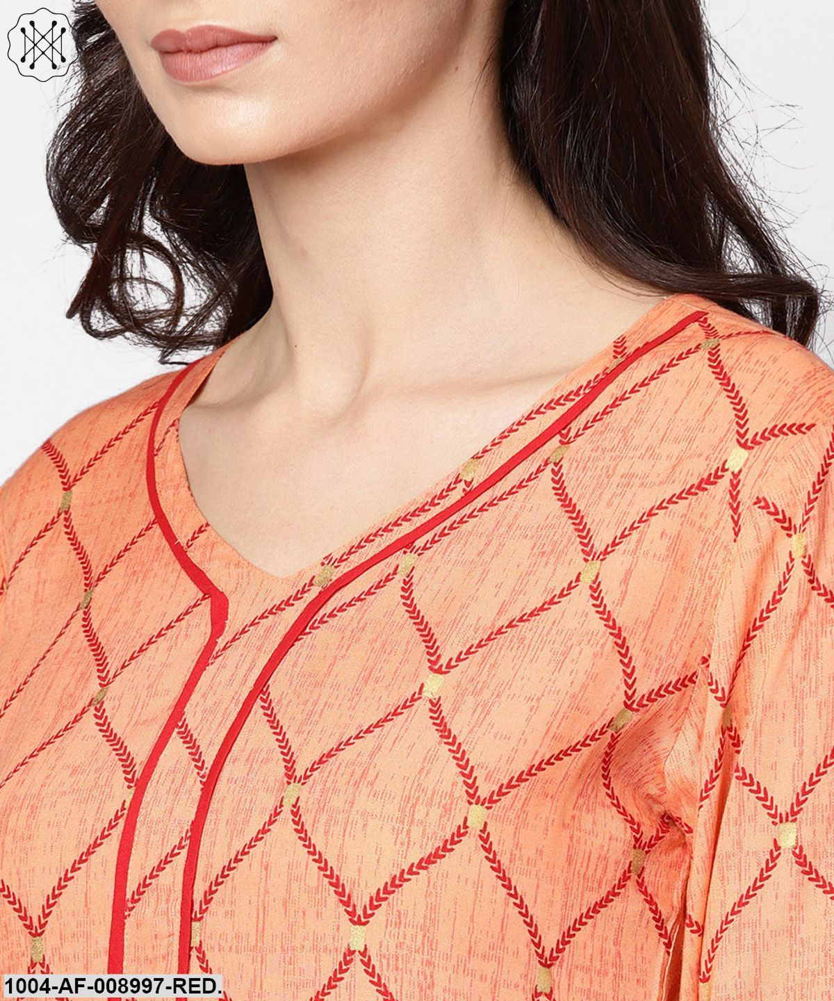 Red 3/4Th Sleeve Kurta With Maroon Palazzo And Dupatta