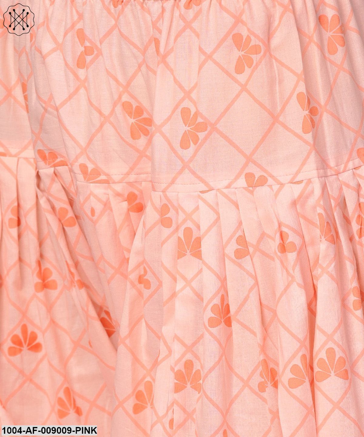 Baby Pink Printed 3/4Th Sleeve Cotton Kurta With Patiala And Dupatta