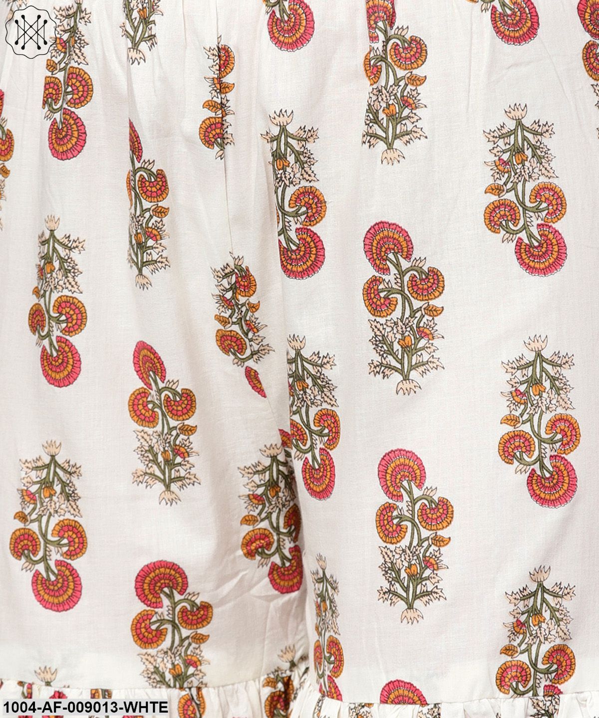 White Printed Half Sleeve Cotton Kurta With Sahara And Solid Orange Dupatta
