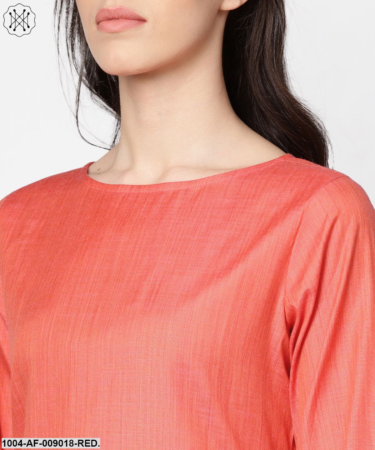 Red Full Sleeve Cotton Kurta With Pant