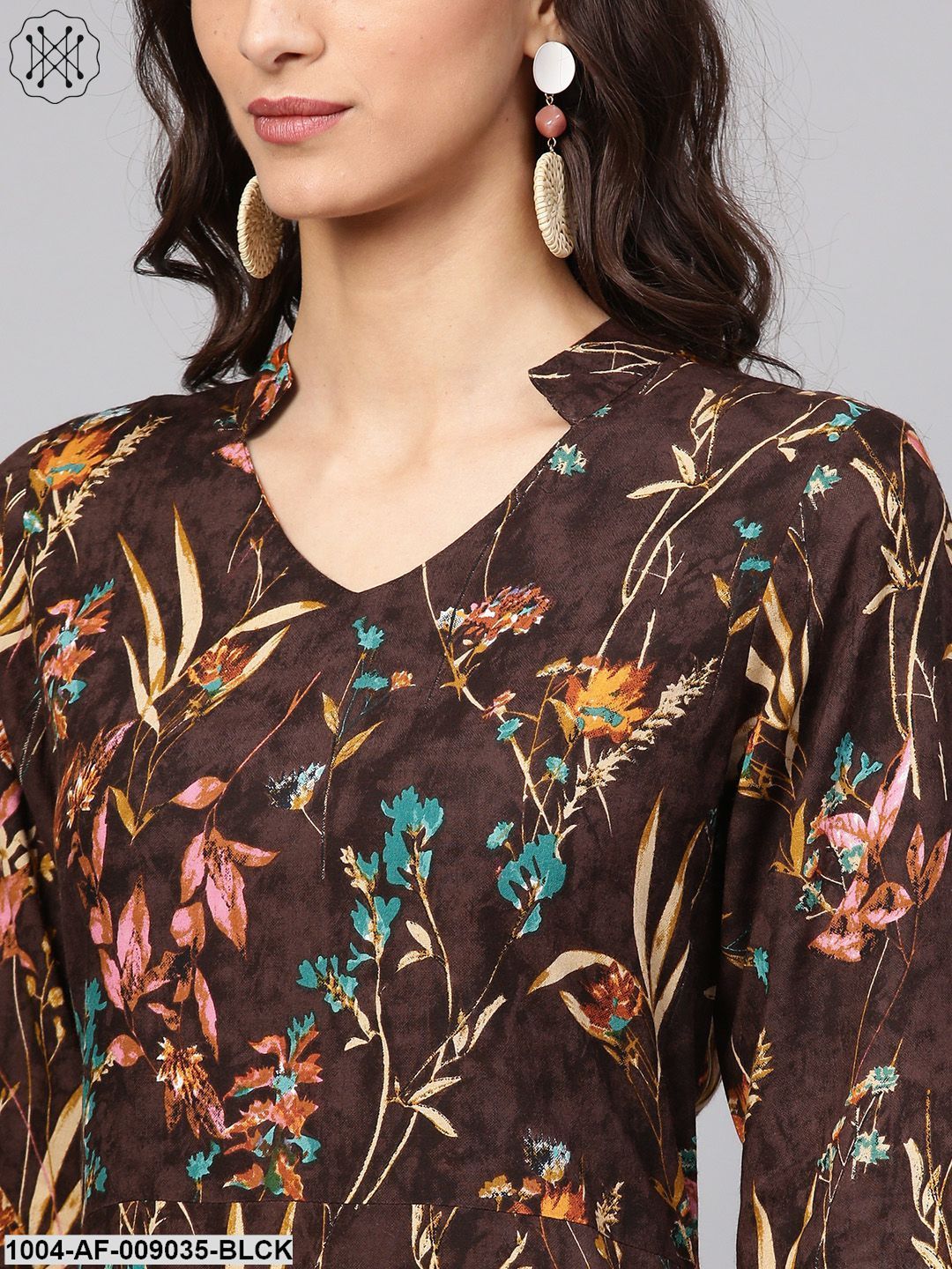 Black Floral Printed Kurta With Solid Chuddar