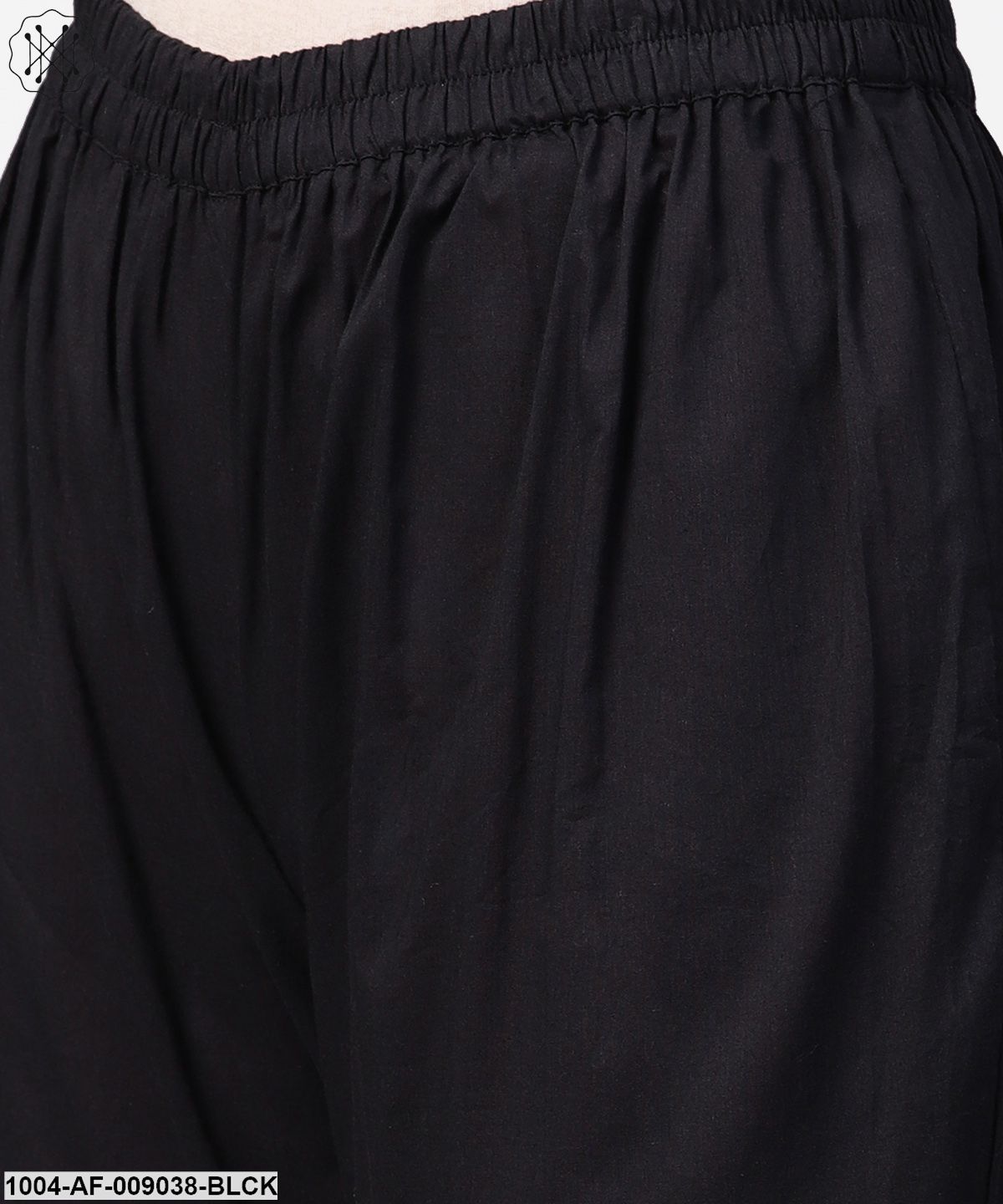 Black 3/4Th Sleeve Cotton Anarkali Kurta With Brocade At Yoke With Ankle Length Palazzo & Dupatta