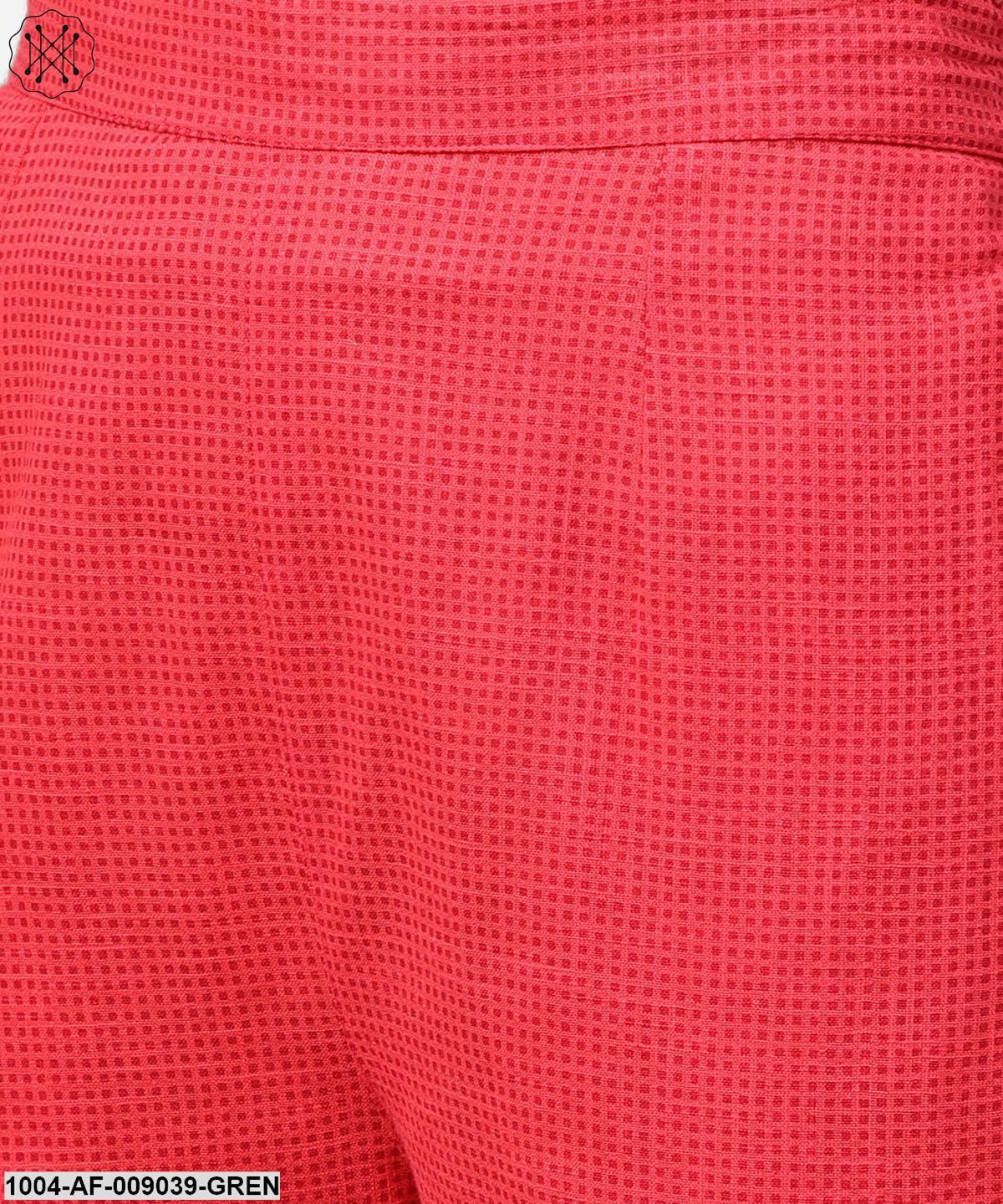 Light Green Printed 3/4Th Sleeve Cotton Asymmetric Kurta With Pink Palazzo