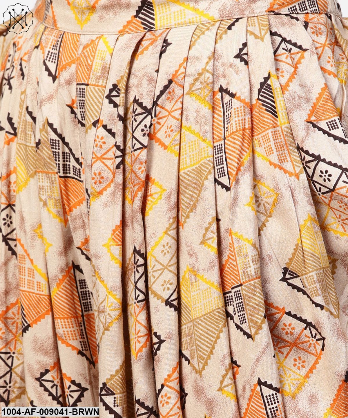 Brown Printed 3/4Th Sleeve Cotton Kurta With Ankle Length Dhoti & Grey Printed Open Jacket