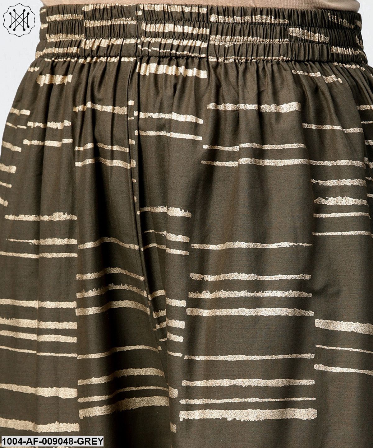 Dark Grey Printed 3/4Th Sleeve Cotton Printed A-Line Kurta With Printed Palazzo