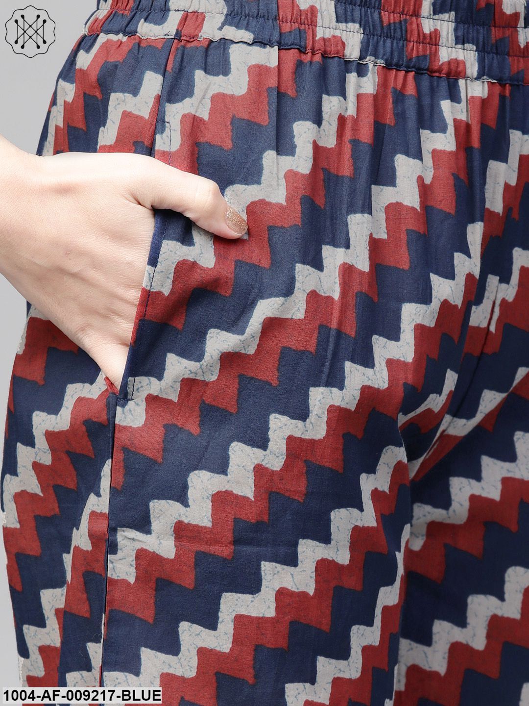 Women Blue & Red Straight Floral Printed Kurta And Palazzos Set