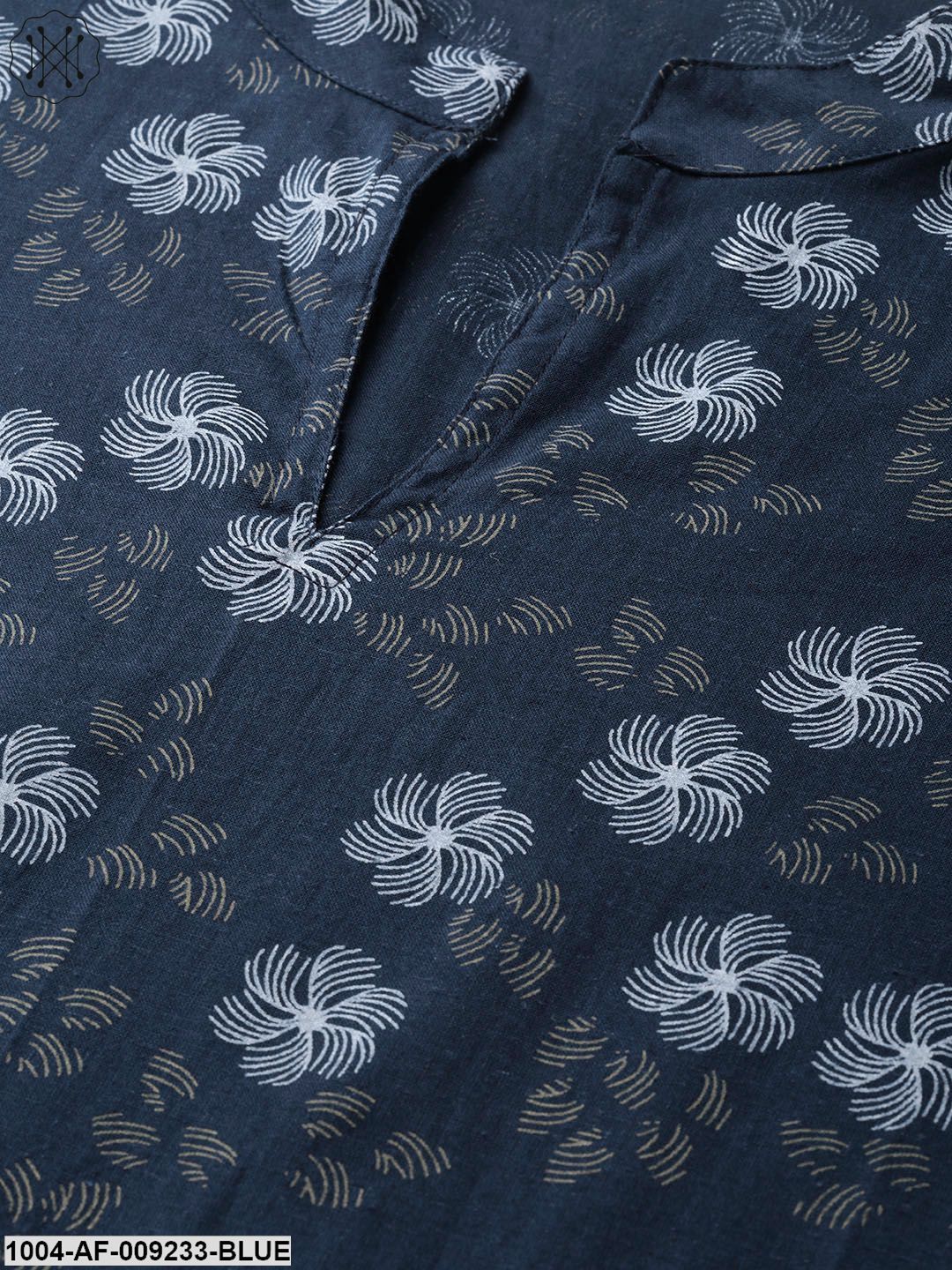 Women Navy Blue & Blue Straight Floral Printed Kurta And Trousers Set