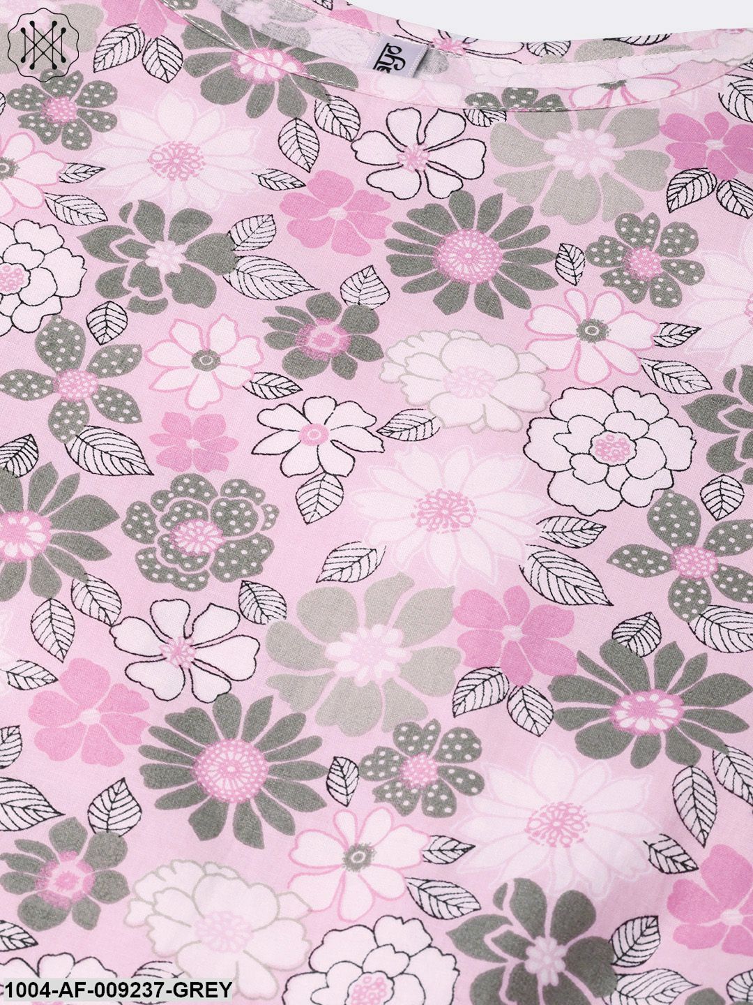 Women Pink & Grey Straight Floral Printed Kurta And Skirt Set