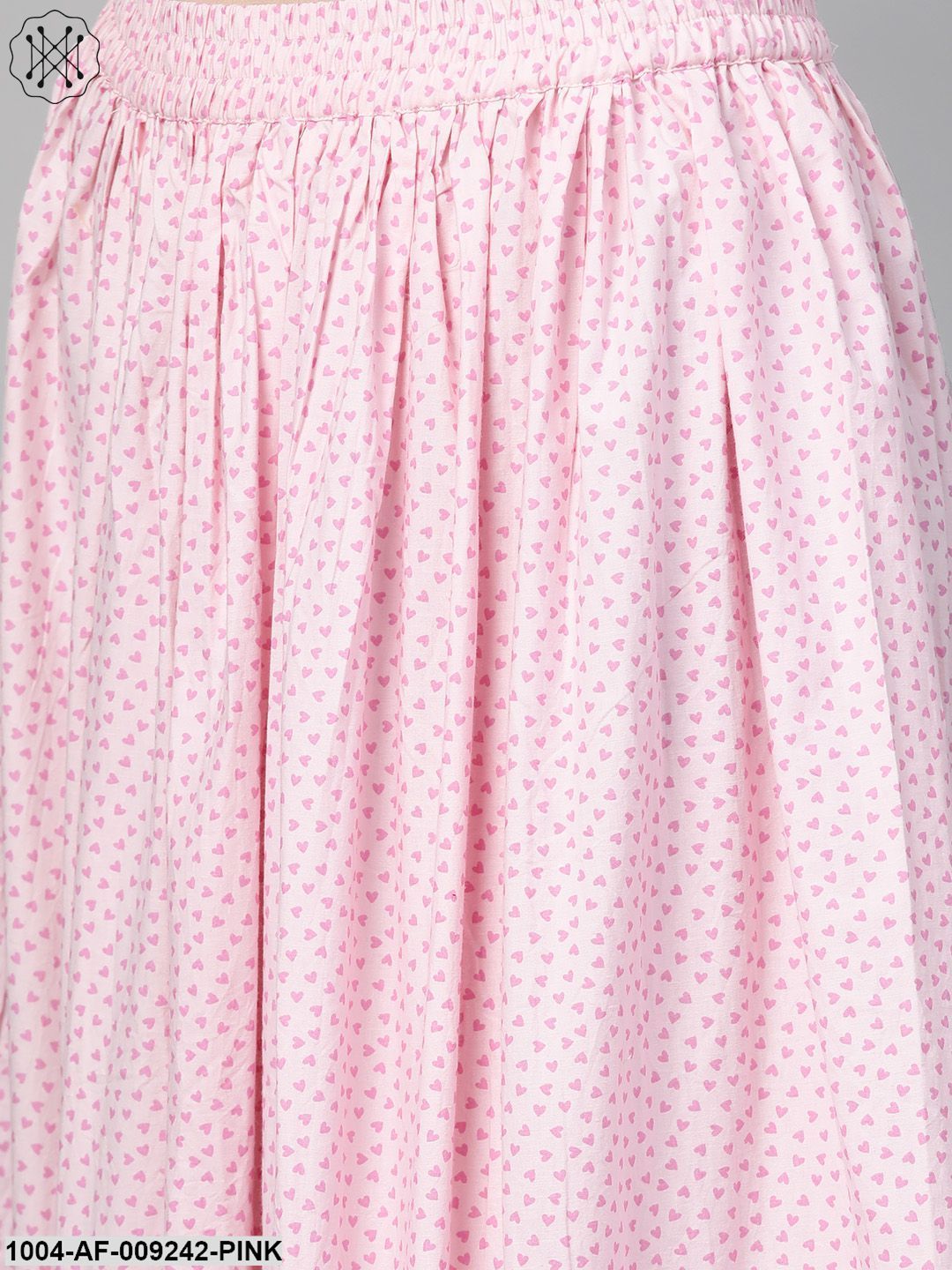 Women White & PinkStraight Floral Printed Kurta And Skirt Set