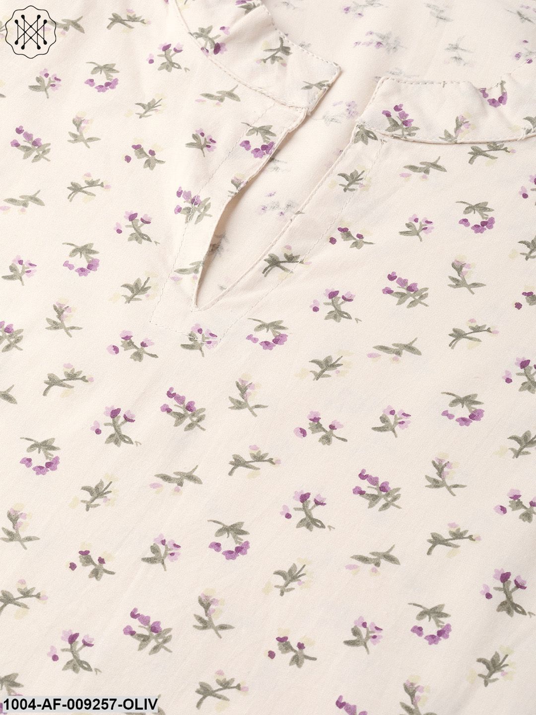 Women Cream & Olive Straight Floral Printed Kurta And Palazzos Set