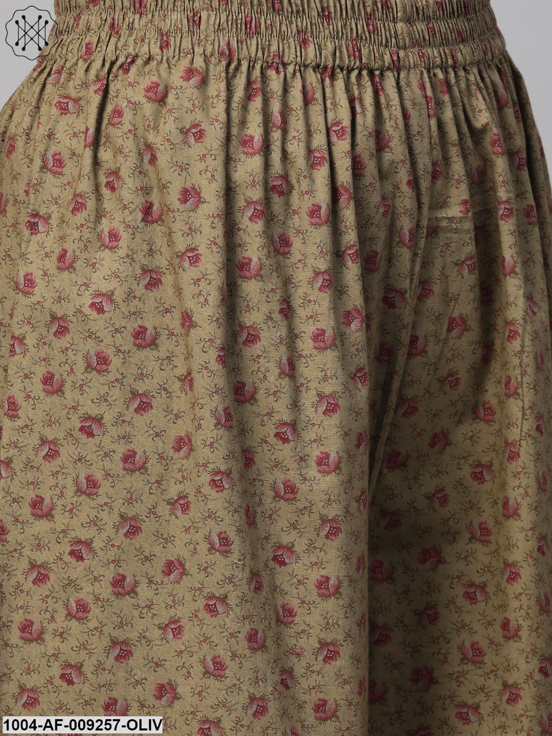 Women Cream & Olive Straight Floral Printed Kurta And Palazzos Set