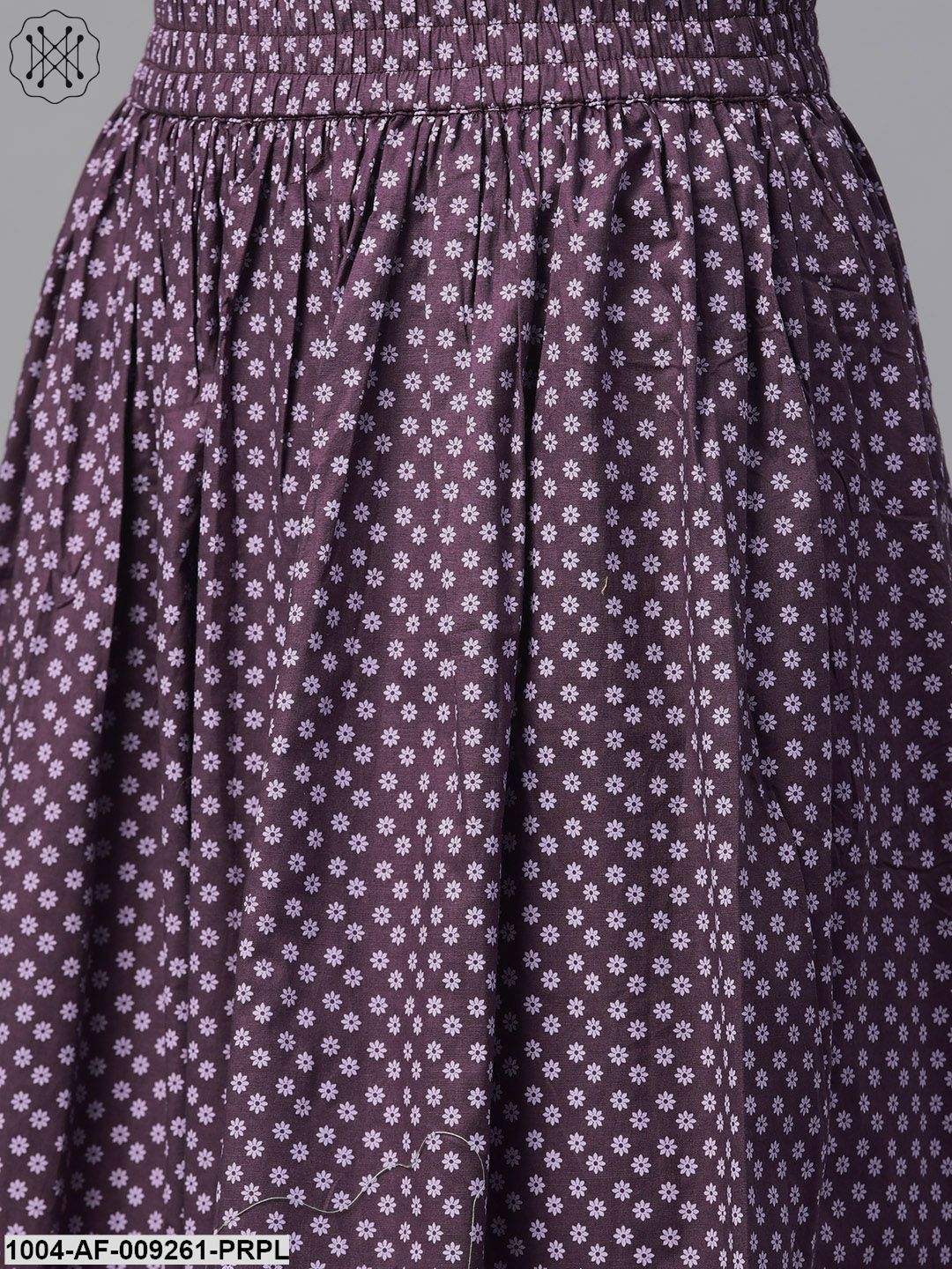 Women Purple &Straight Floral Printed Kurta And Skirt Set