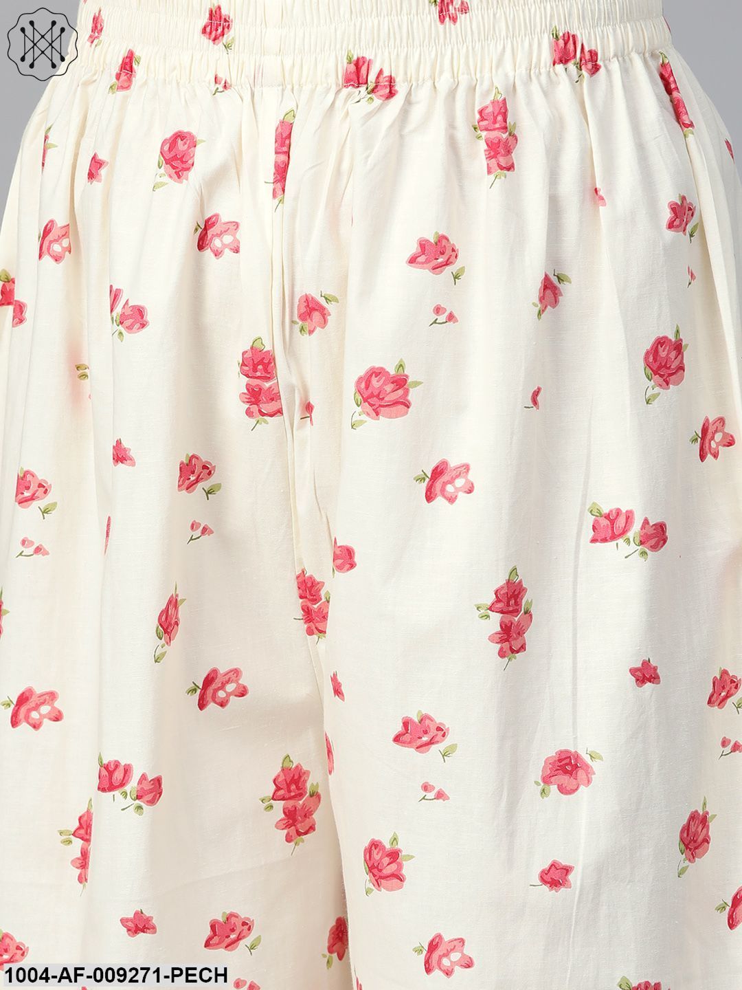 Women Off White & Peach Straight Floral Printed Kurta And Palazzos Set