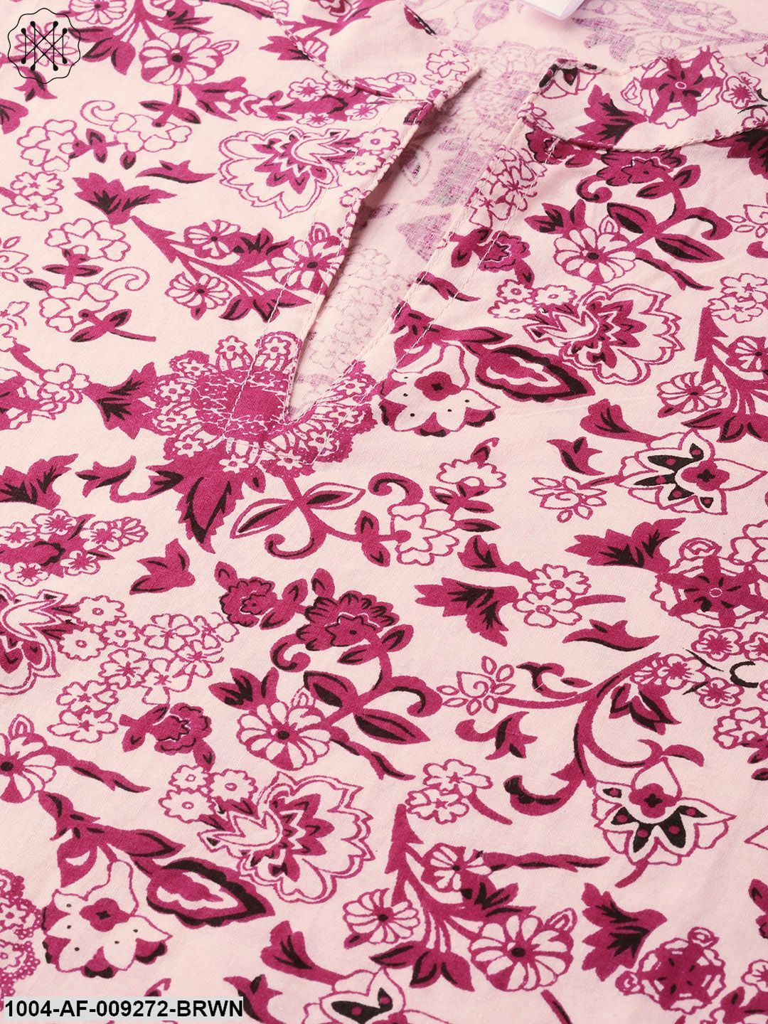 Women Pink & Burgundy Straight Floral Printed Kurta And Palazzos Set