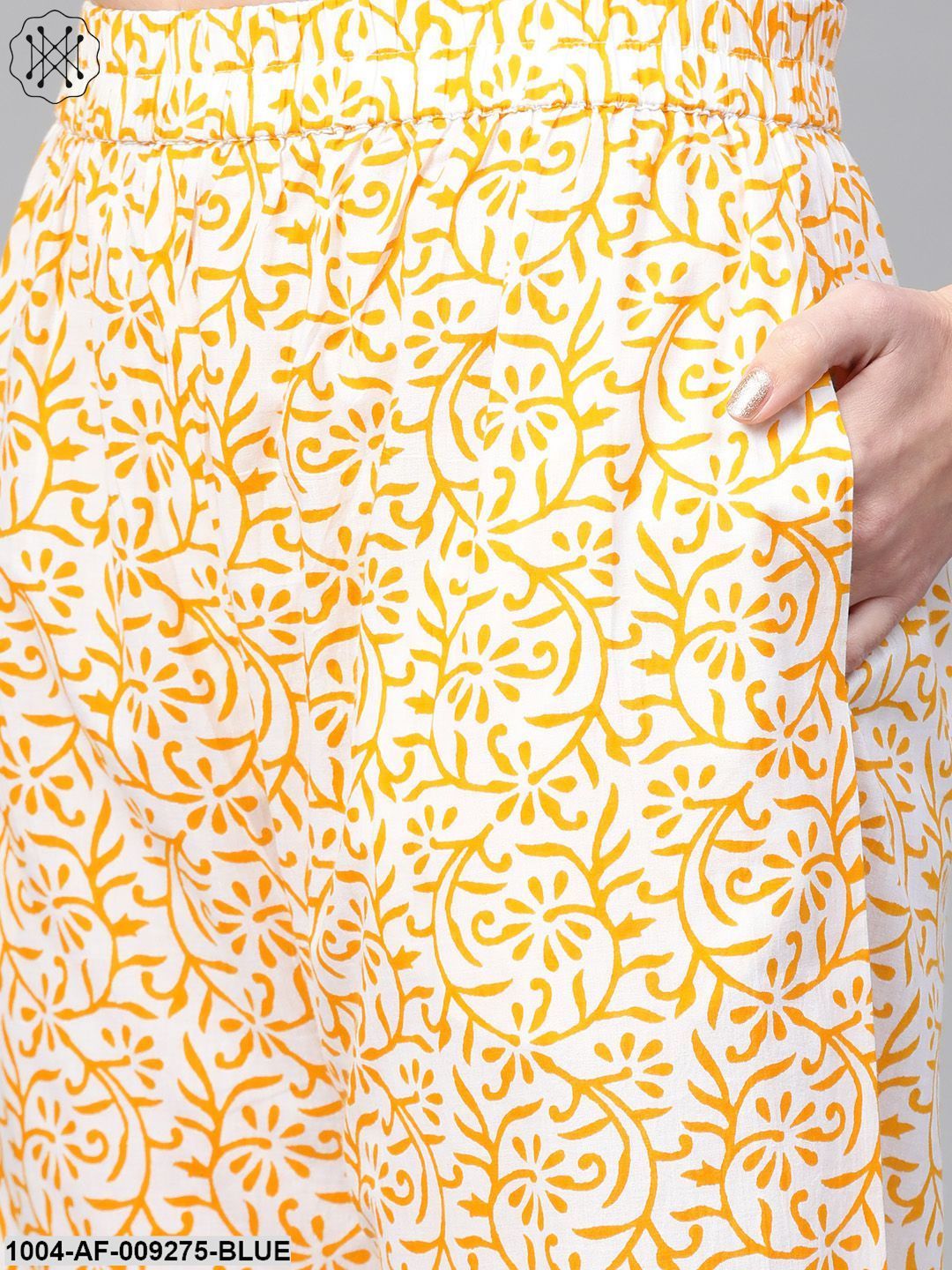 Women White & Blue Straight Floral Printed Kurta And Palazzos Set With Dupatta