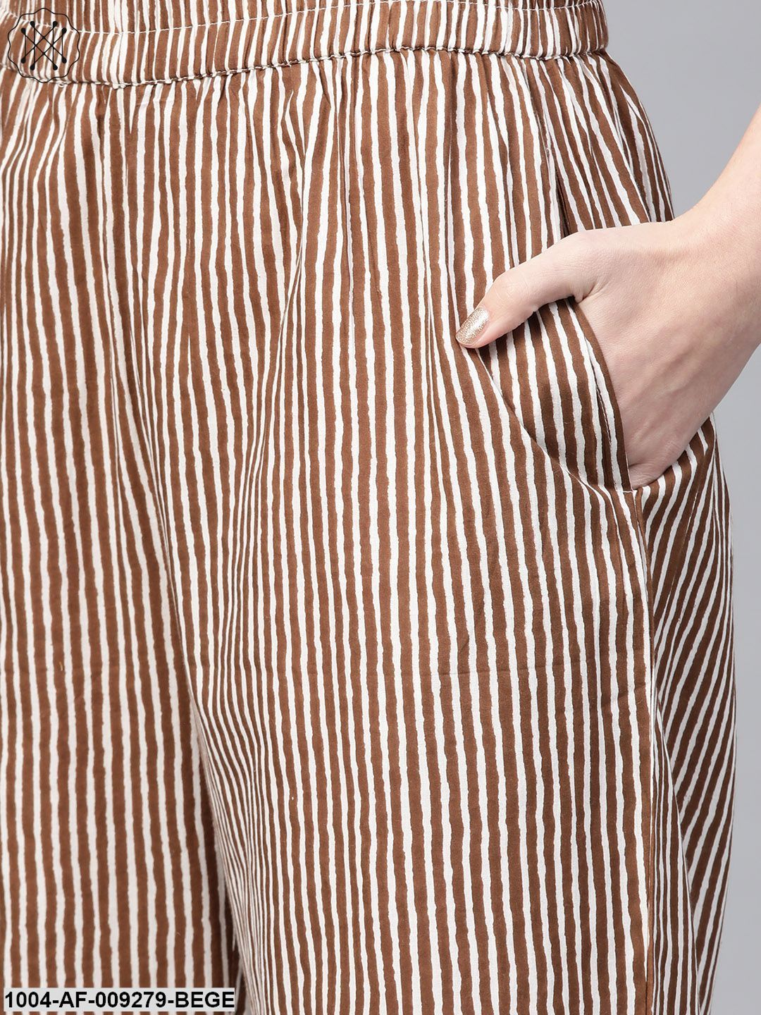 Women Blue & Beige Straight Floral Printed Kurta And Palazzos Set With Dupatta