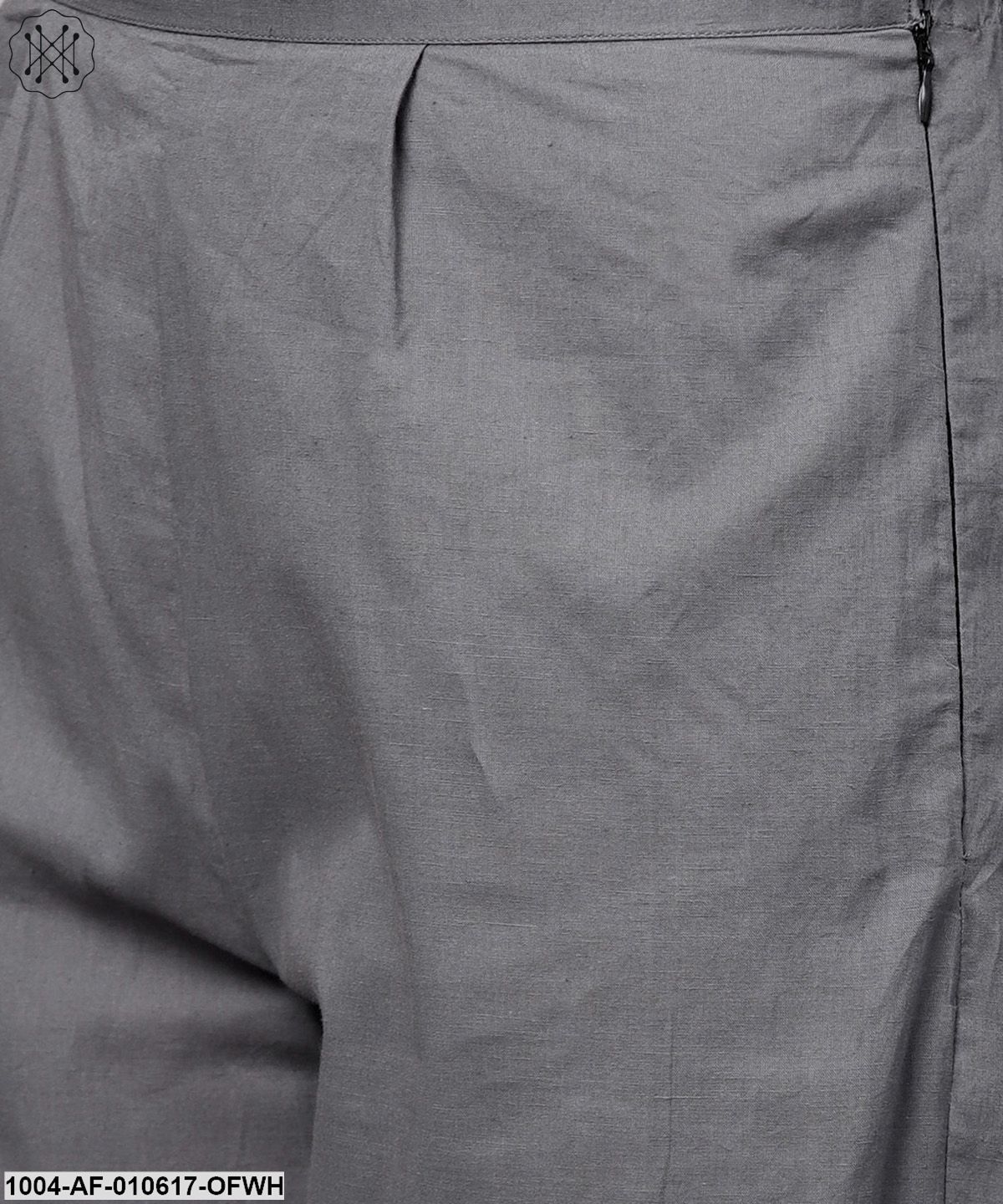 Women Off White Three-Quarter Sleeves Mandarin Collar A-Line Pure Cotton Kurta And Palazzos Set