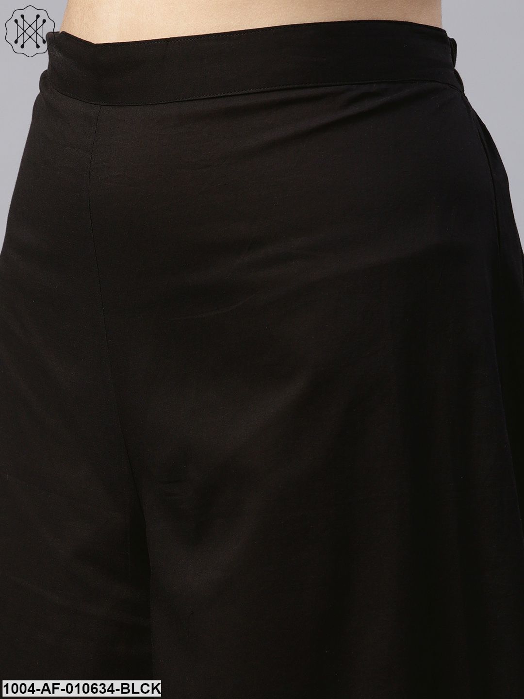 Women Black Three-Quarter Sleeves Round Neck A-Line Pure Cotton Kurta And Palazzos Set