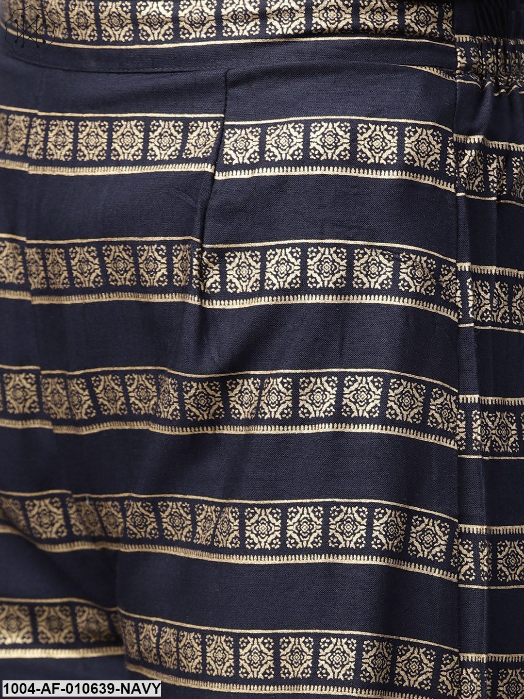 Women Navy Blue Short Sleeves Round Neck Straight Pure Cotton Kurta And Palazzo Set