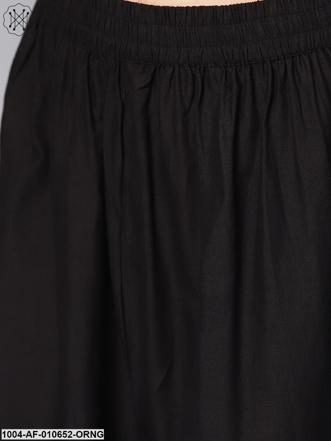 Women Orange Long Sleeves Round Neck Straight Pure Cotton Kurta And Palazzo Set