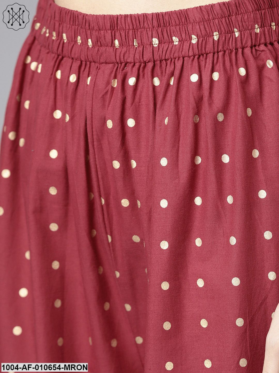 Women Maroon Three-Quarter Sleeves Round Neck A-Line Pure Cotton Kurta And Palazzo Set