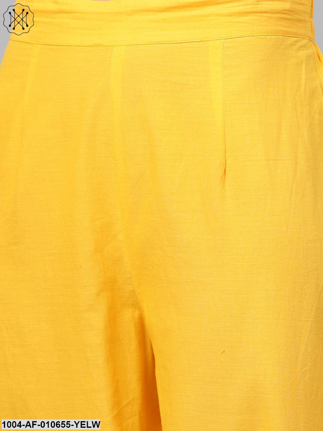 Women Yellow Three-Quarter Sleeves Round Neck Anarkali Pure Cotton Kurta And Palazzo Set
