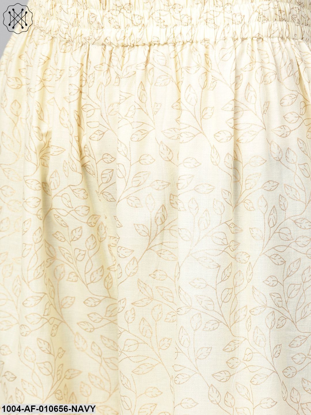 Women Navy Blue Three-Quarter Sleeves Round Neck A-Line Pure Cotton Kurta And Palazzo With Dupatta Set