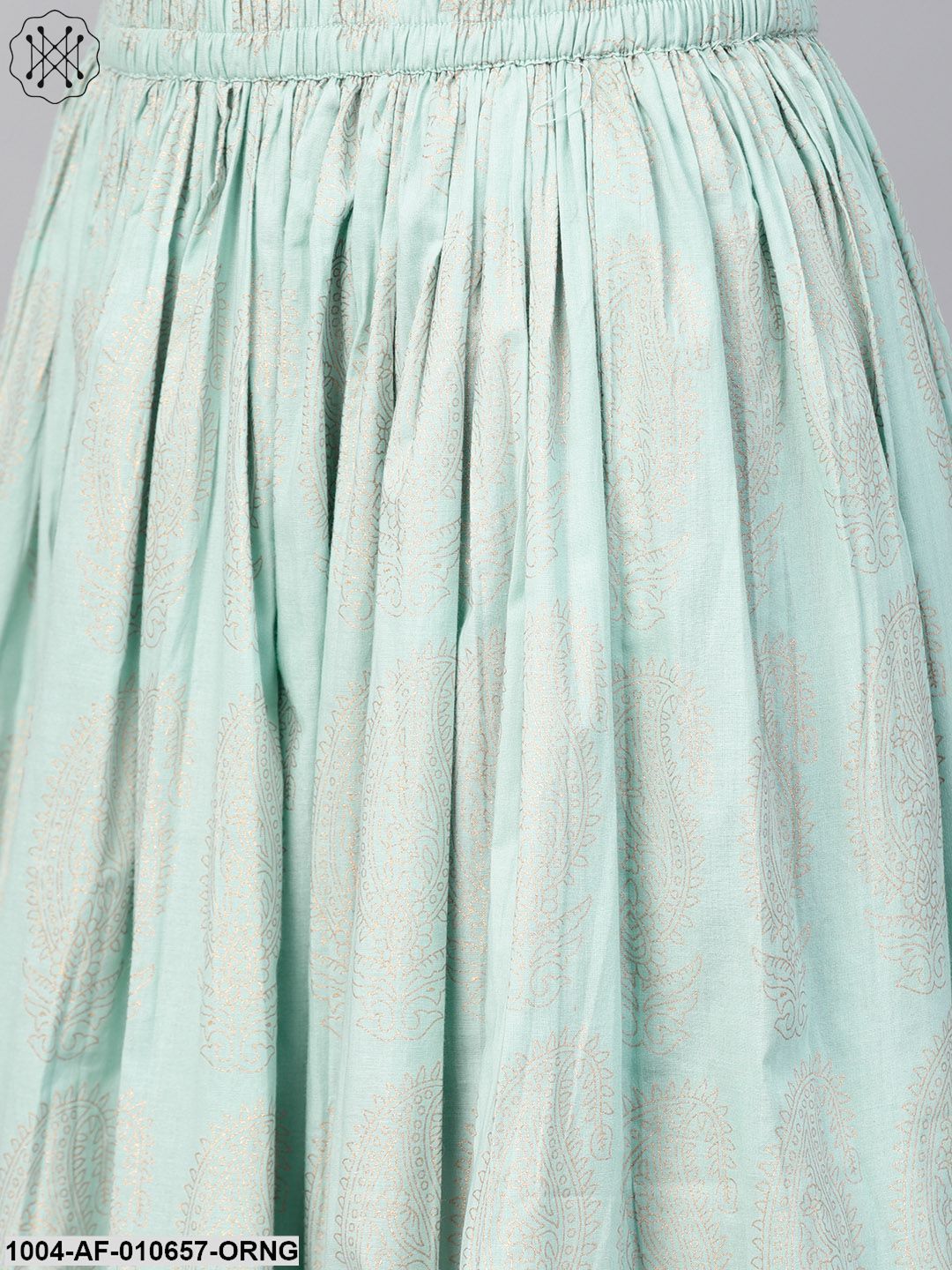 Women Orange Three-Quarter Sleeves Round Neck Straight Pure Cotton Kurta And Palazzo Set