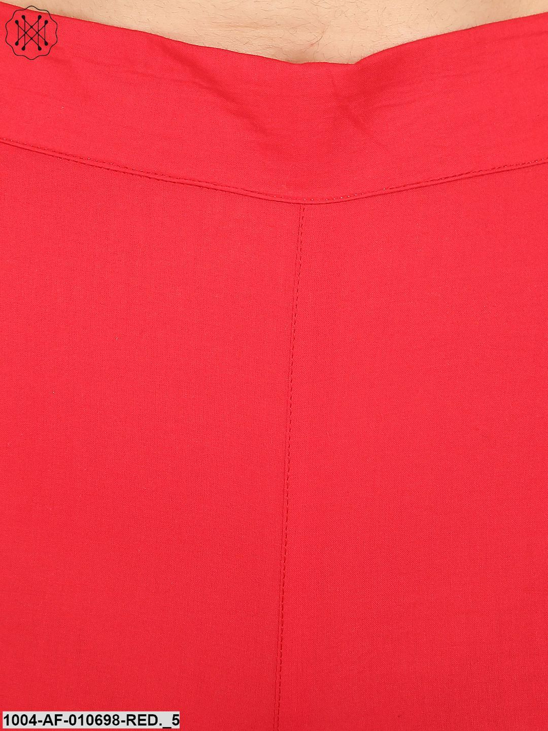 Red Striped 3/4Th Sleeve Cotton Kurta With Red Straight Palazzo