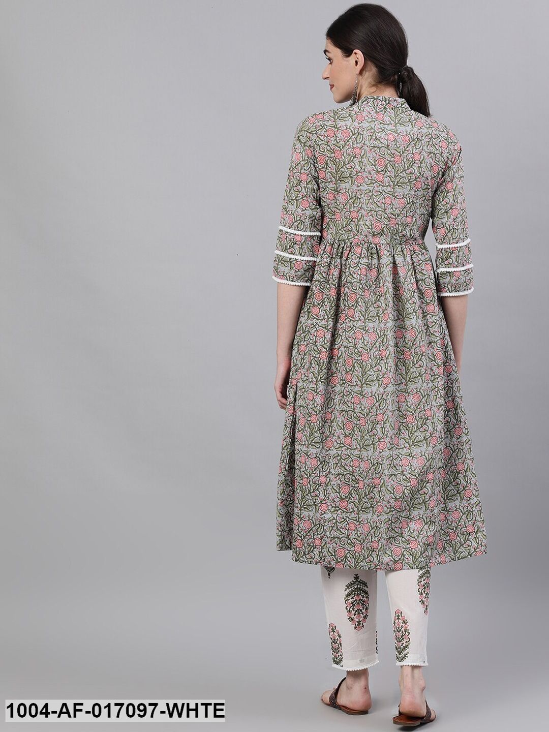 White Three-Quarter Sleeves Flared Kurta and Palazzo Set