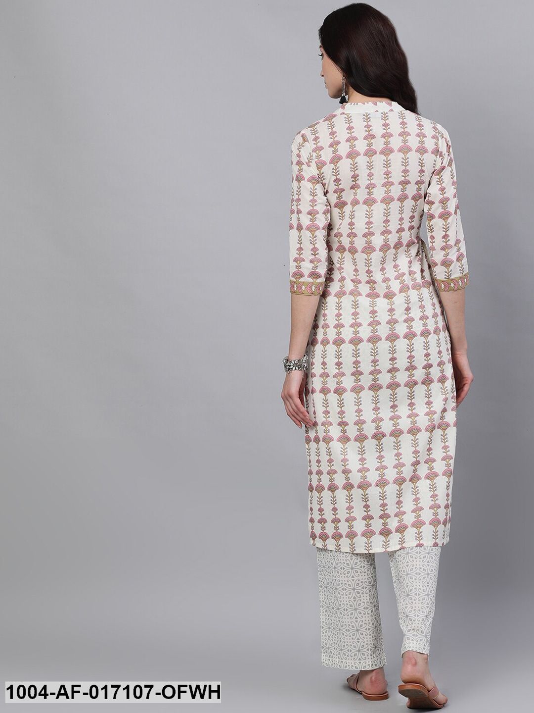 Off White Three-Quarter Sleeves Straight Kurta and Palazzo Set