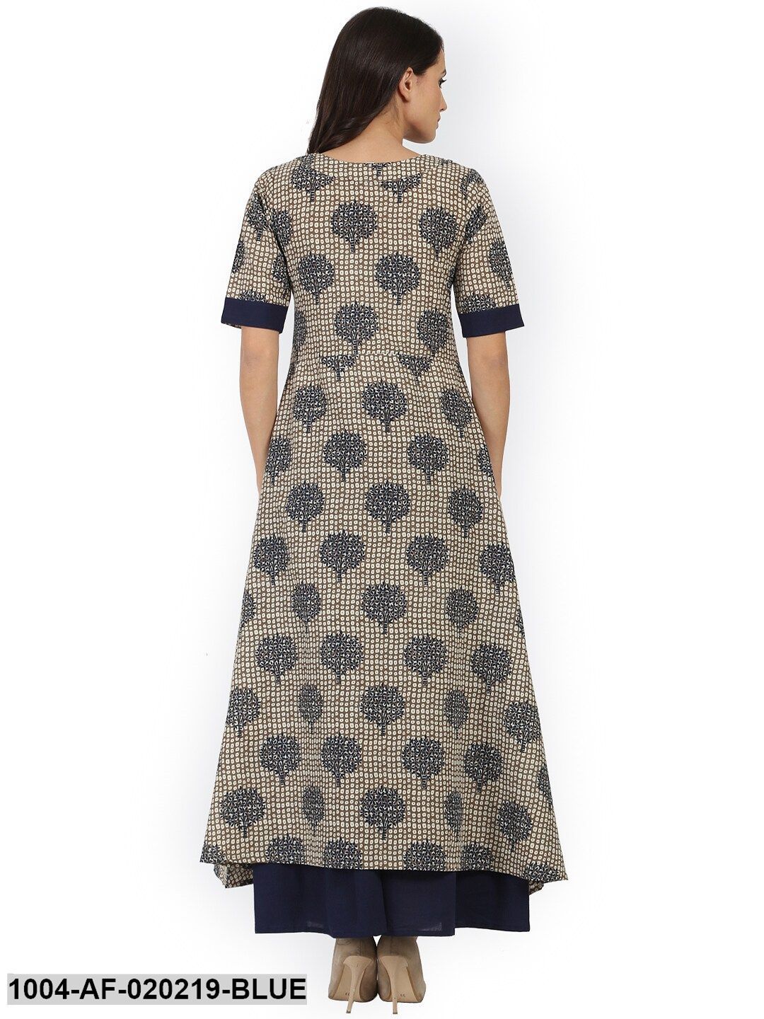 Blue & Brown Printed Kurta with Skirt
