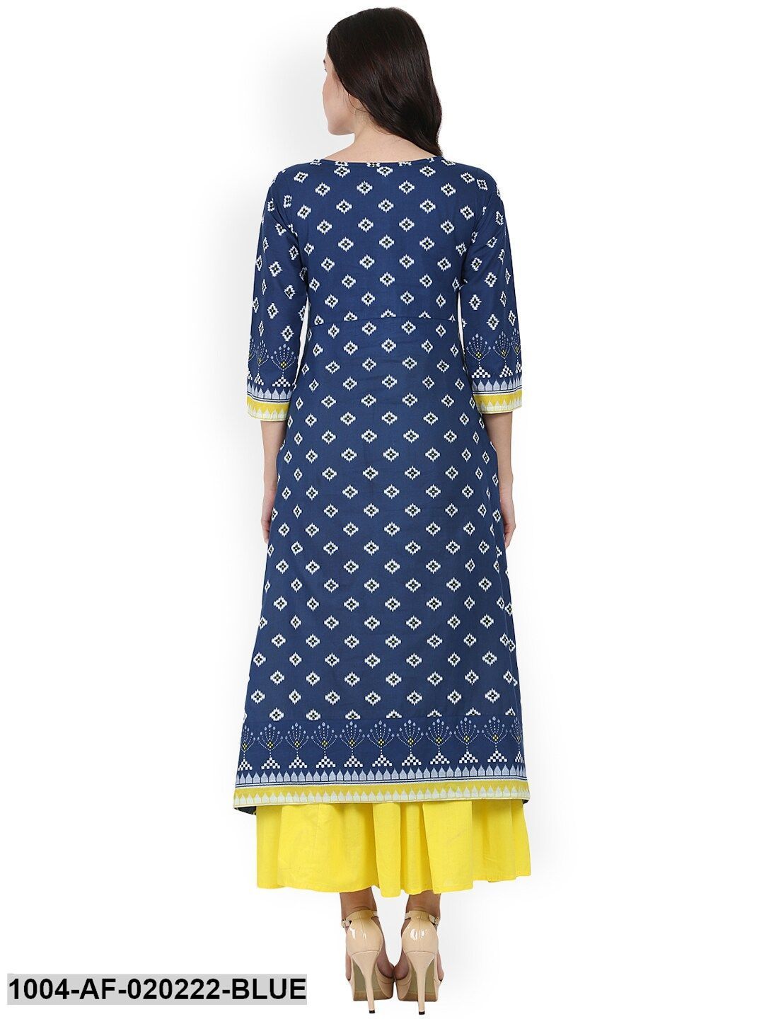 Blue & Yellow Printed Kurta with Skirt