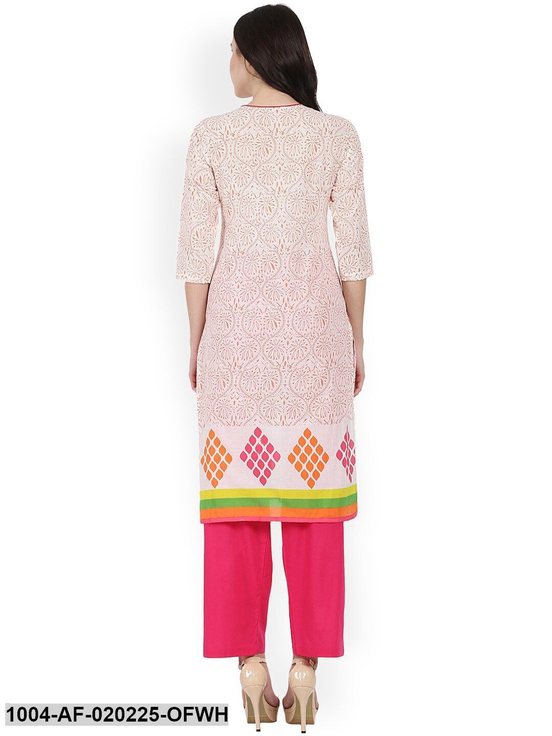 Off-White & Pink Printed Kurta with Palazzos