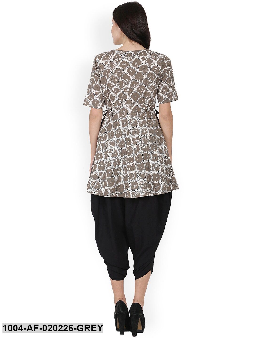 Grey & Black Printed Kurta with Dhoti Pants
