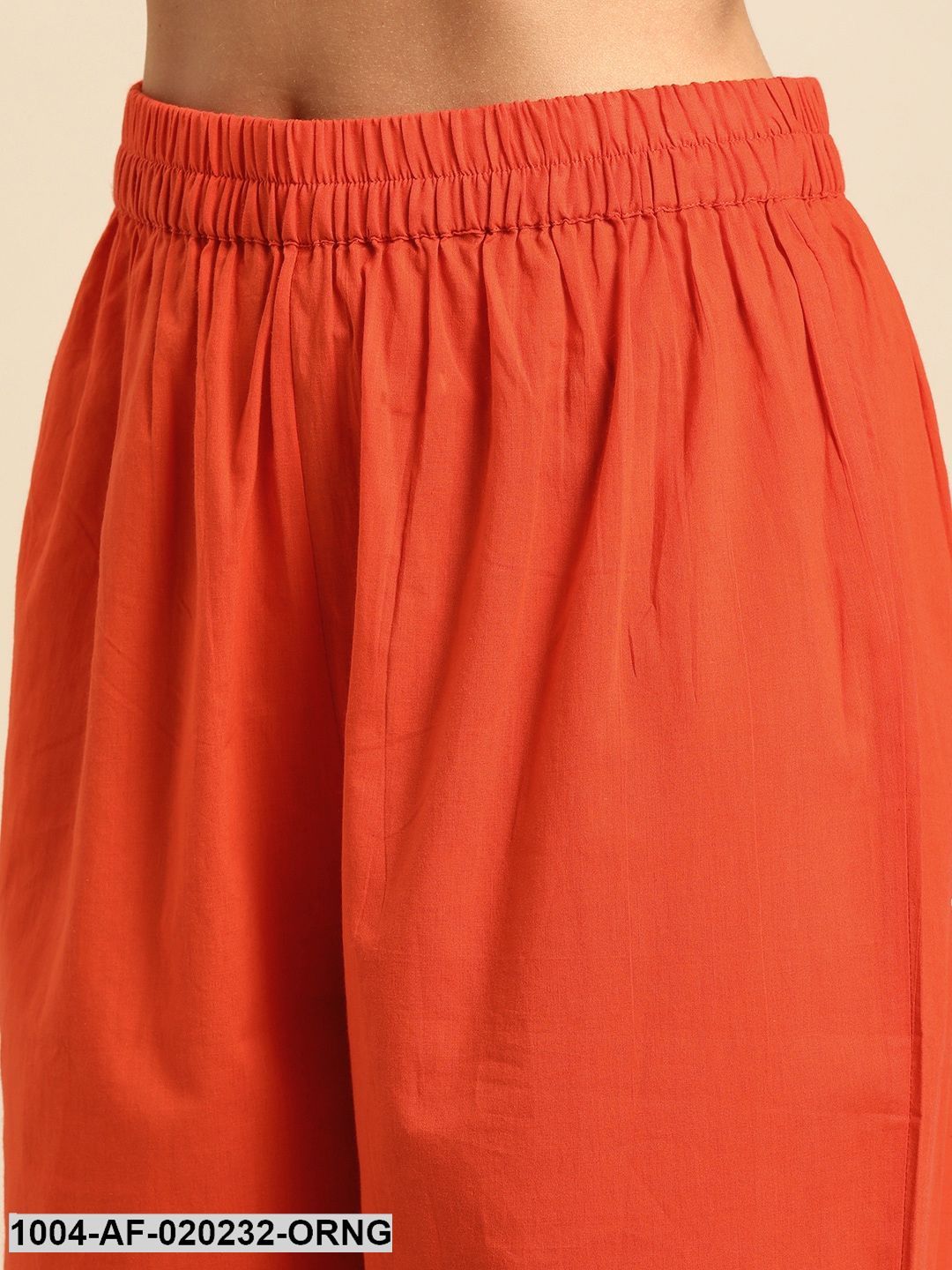 Orange Solid Kurta with Trousers & Dupatta