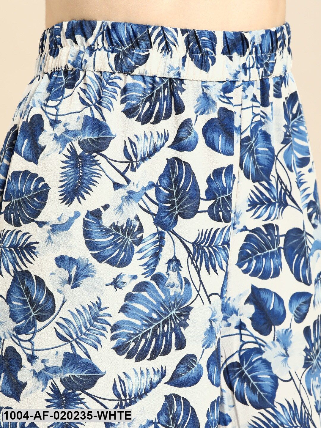 White & Blue Printed Kurta with Sharara