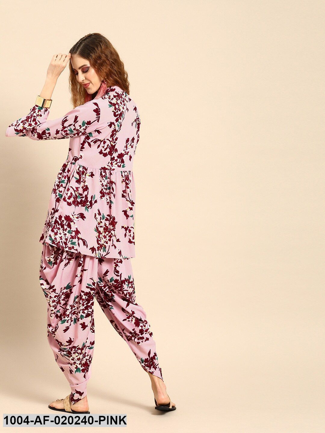 Pink & Maroon Printed Kurta with Dhoti Pants